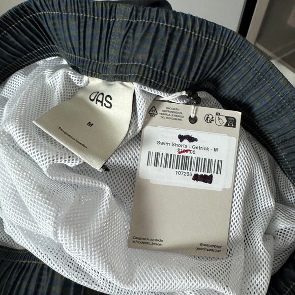 OAS Getrick Blue Green Lizard Pattern Swim Shorts Medium NEW Lined Stripe Trunks - Picture 5 of 7